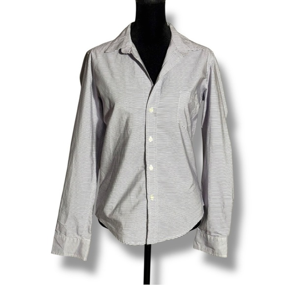 Frank & Eileen Tops - Frank & Eileen Women's Slim Fit Gray Striped Long Cuffed Sleeve Button Up Shirt